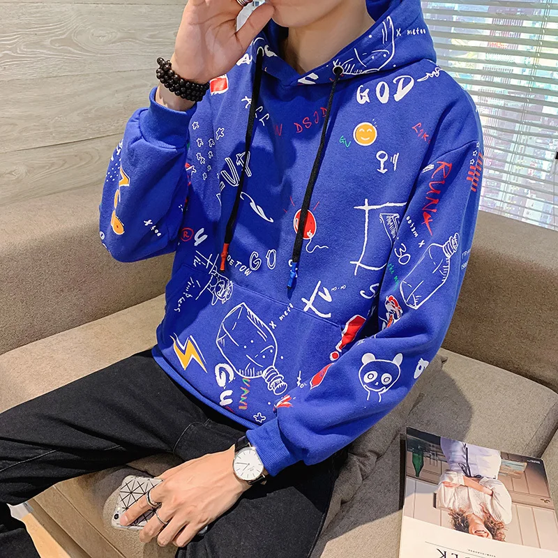 2020 весенние мужские толстовки с мультяшным принтом модные корейские капюшоном