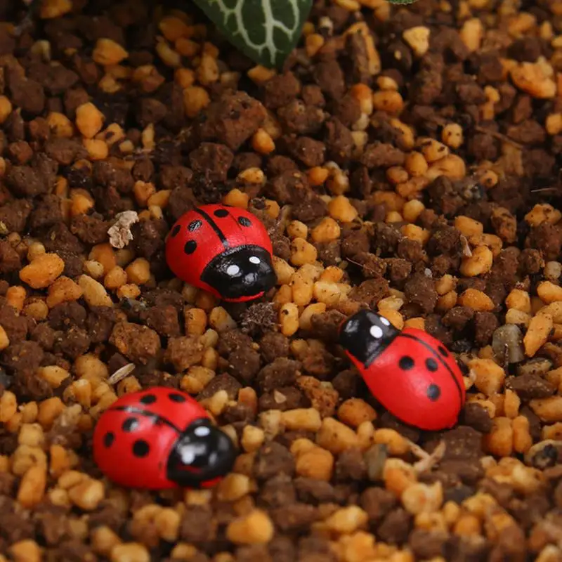100 шт. Мини фигурки Божья коровка мох микропейзаж декоративные деревянные