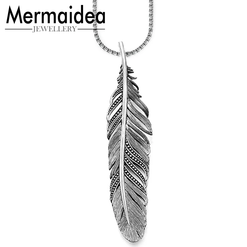 Трендовые большие посеребренные цветные ожерелья с подвеской в виде пера