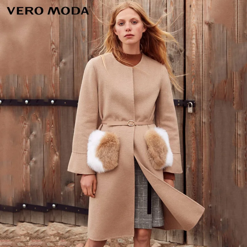 Vero Moda зимнее женское Пальто из лисьего меха карманом пальто женское| 318327553 |