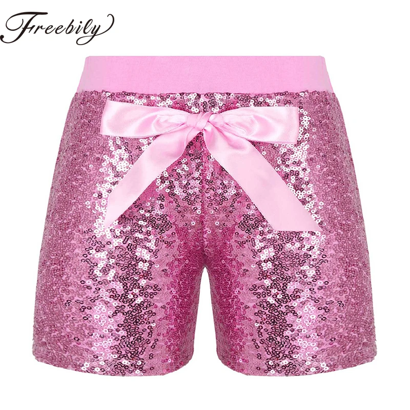Детские блестящие балетные танцевальные шорты с высокой талией спортивные для
