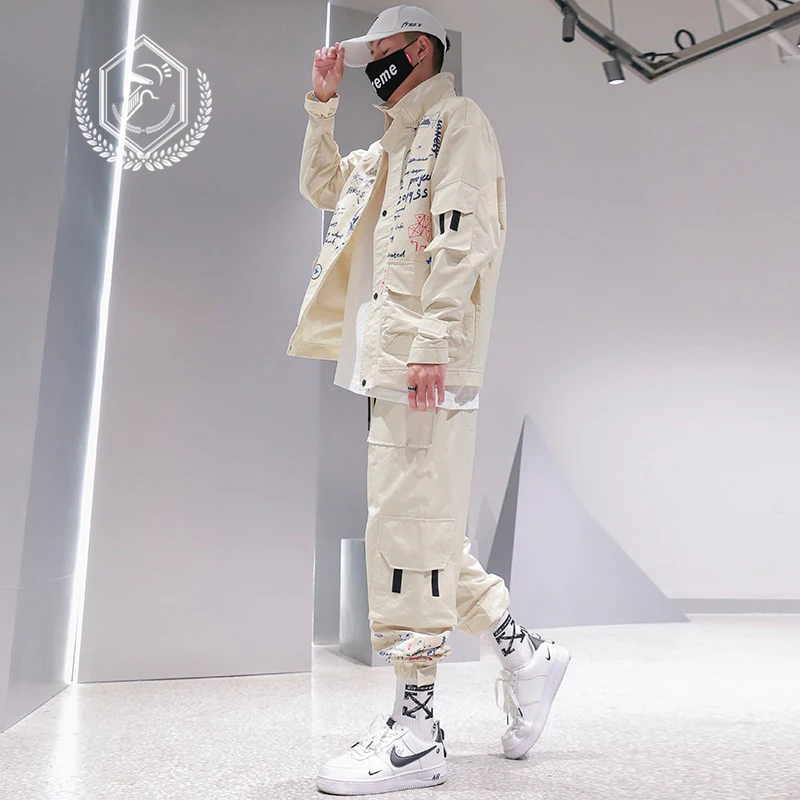 Golomise Мужская свободная куртка в стиле сафари с модным принтом хип хоп|Мужские