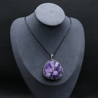natural amethysts pendant necklace irregural rough stone pendant necklace for making diy jewerly party gift length 45cm