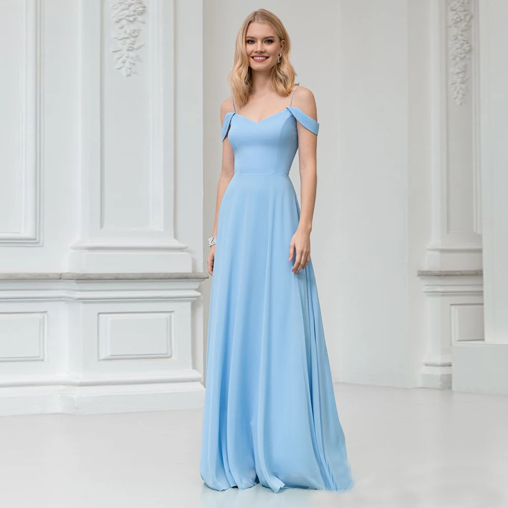 

Off-The-Shoulder Strapless Evening Dresses Floor-Length with Chiffon Spaghetti Straps Sleeveless A-Line Zipper Back 2021