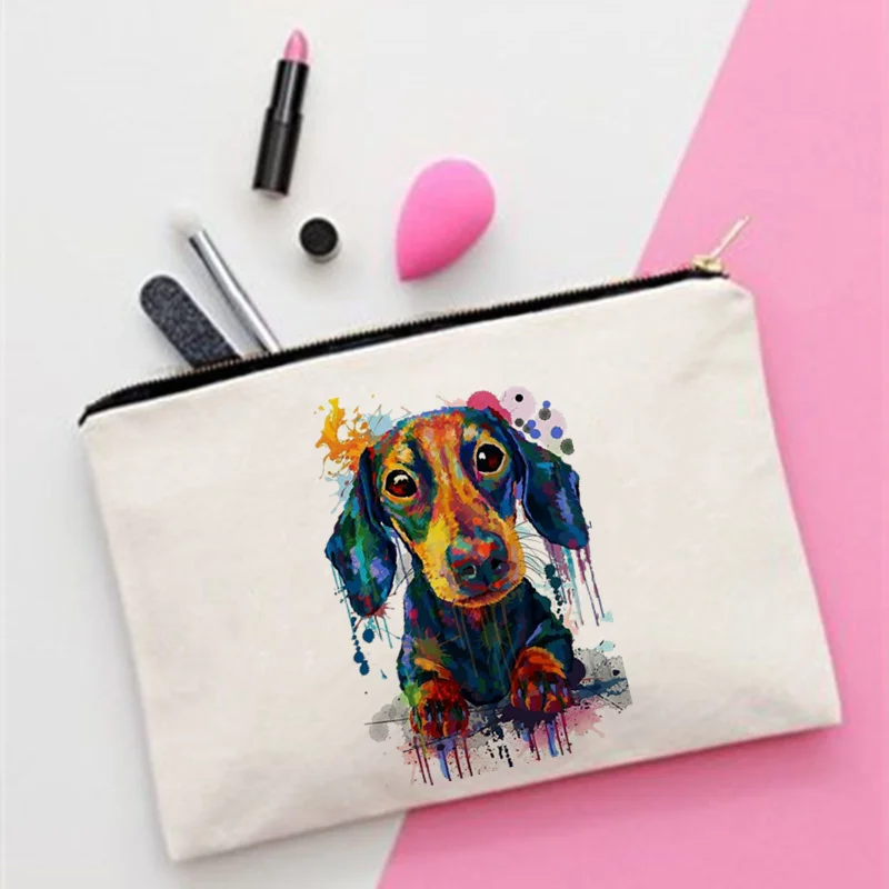 

Women Cute cartoon Dachshunds in love Women Cosmetics Organizer Bag for Travel Colorful Storage Bag for Lady small Gift Bag