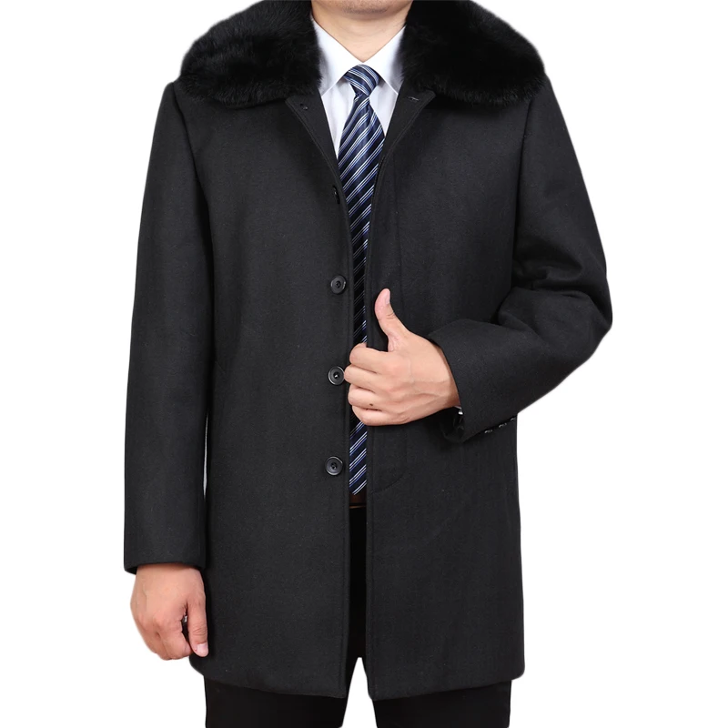 Зимний мужской Повседневный шерстяной Тренч Модный деловой однотонный плотный