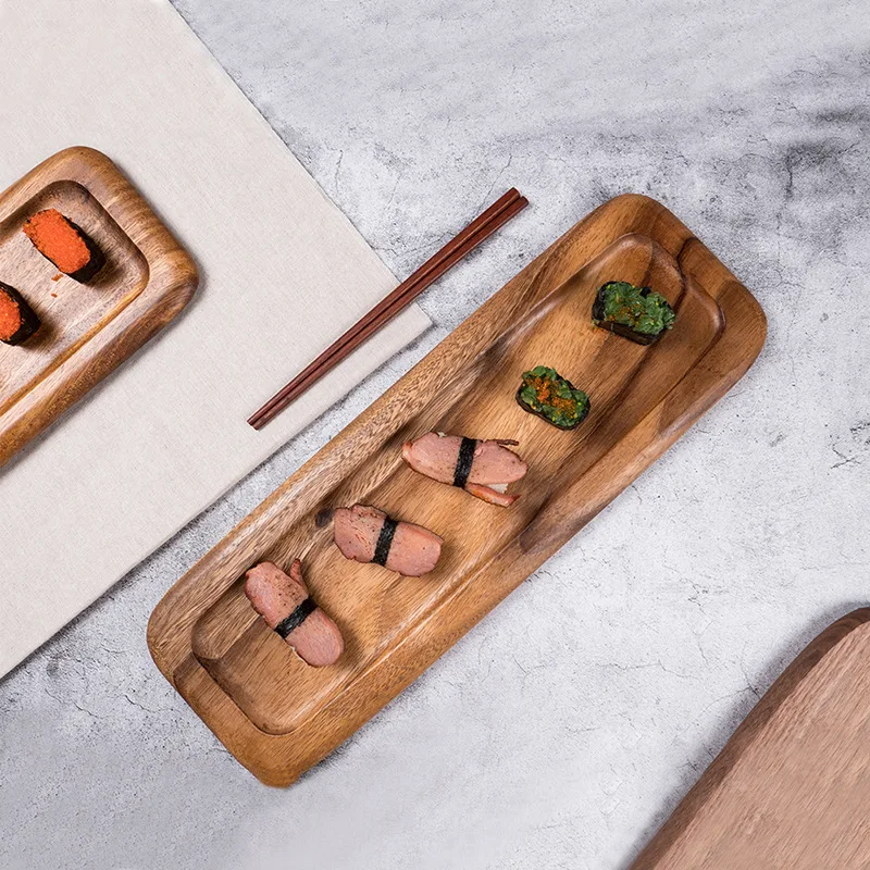 Amgo Acaica древеянный суши лоток нерегулярные твердая деревянная тарелка для торта