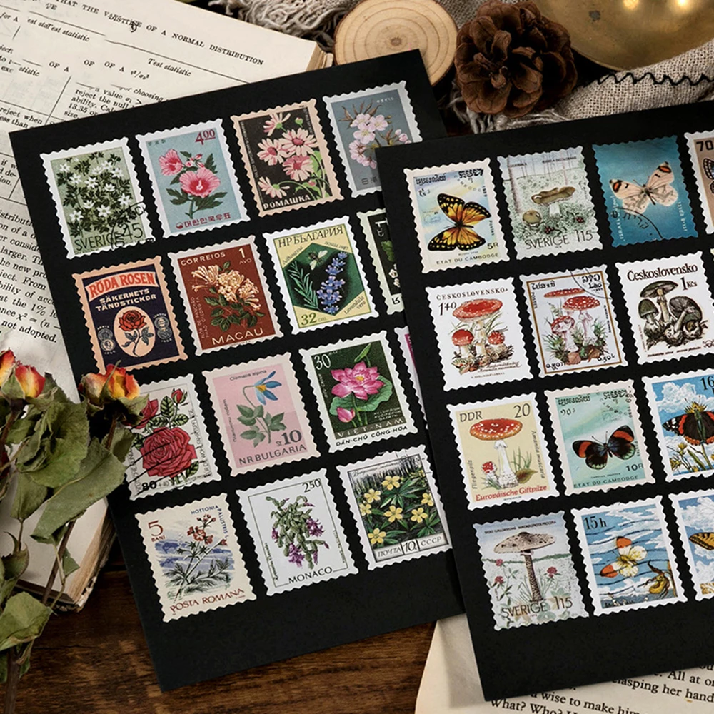 

46 Pcs/pack Retro Philatelic Museum Series Decorative Stickers Scrapbooking Stick Label Diary Album Stationery Stamp Stickers