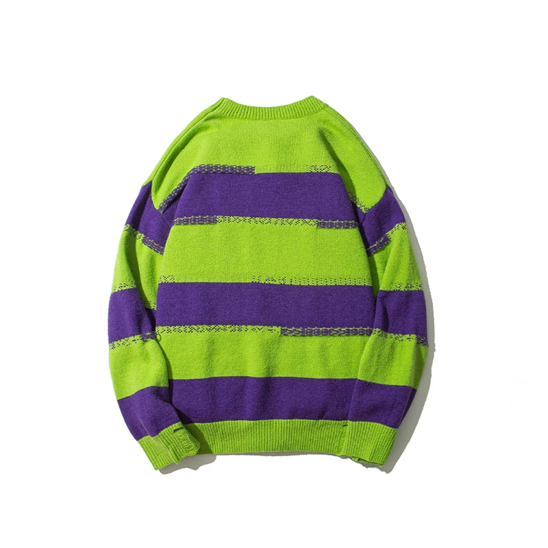 Оригинальный Цветной полосатый осенний свитер с круглым вырезом оверсайз для
