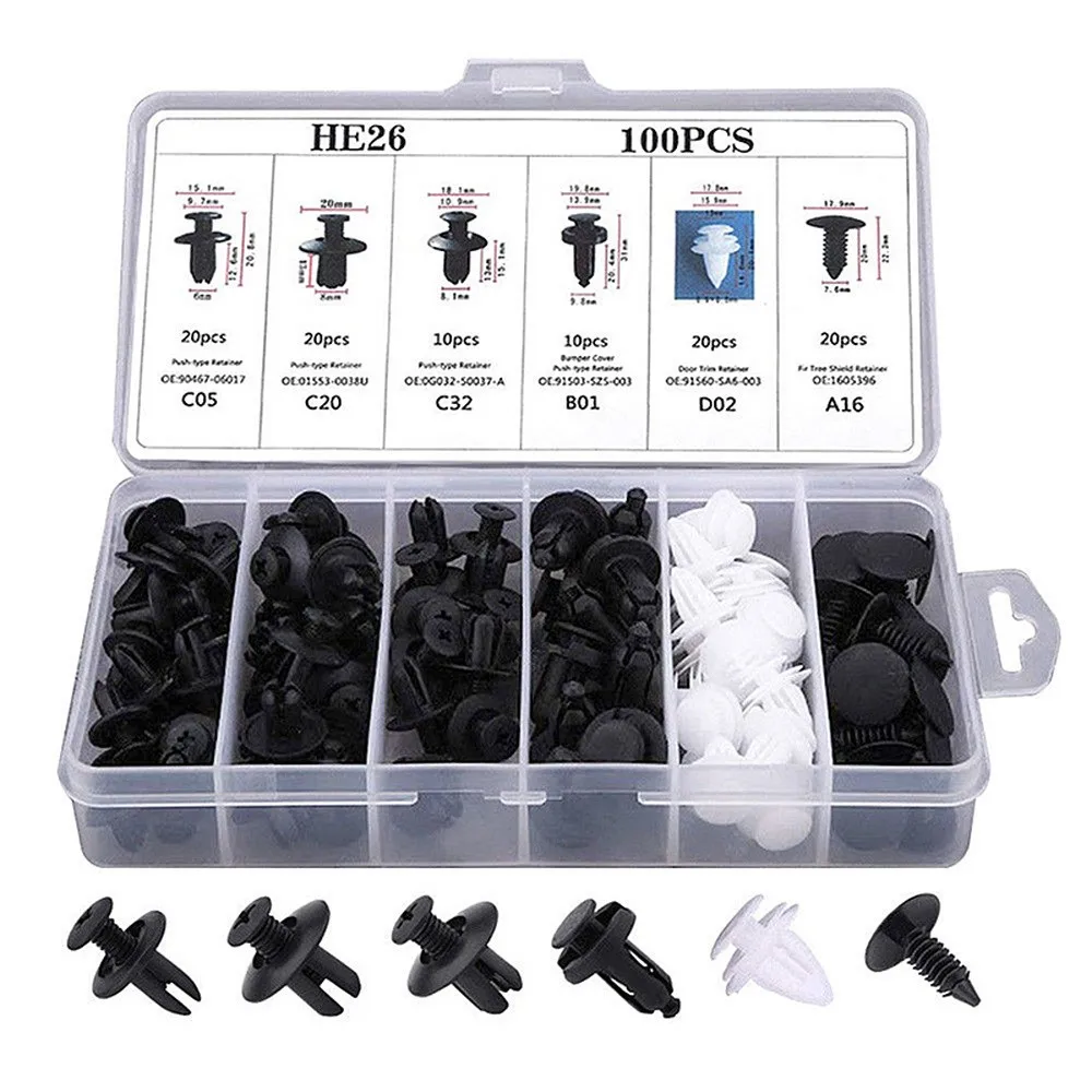 

100pcs Rivet Fasteners C05 C20 C32 Fender Liner Push Clips Fixer Retainer Mudguard Universal For Car Bumpers B01 D02 A16
