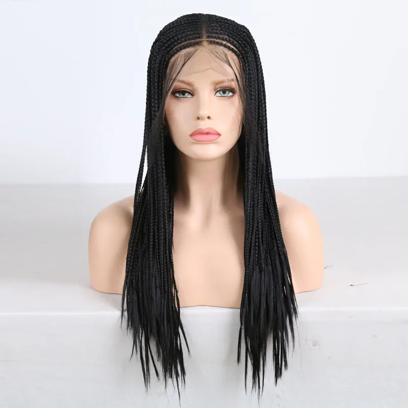 RONGDUOYI 13x6 Middle Part Braided Synthetic Lace Front Wigs for Women Black Heat Resistant Fiber Hair Braids Wig with Baby Hair