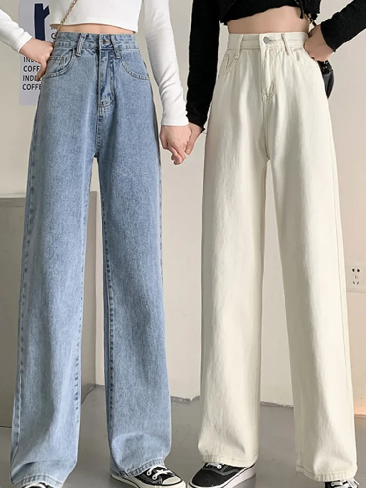 

High Waist Straight Jeans for Women Spring/Summer 2021 New Loose Wide Leg Pants Light Color Figure Flattering Pants Y2k Washed