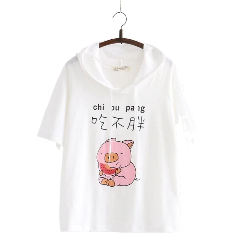 Женские футболки с капюшоном хлопковая Футболка мультяшным принтом весна 2020 Femme