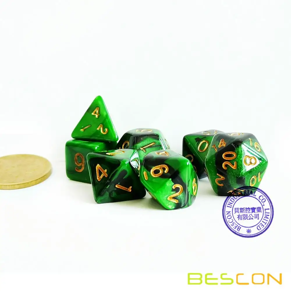 Marsh Land Bescon мини двухцветные многогранные игральные кости, набор 10 мм, маленькие кости набор D4-D20 в трубке, 6 новых разных цветов 42 шт - Цвет: Marsh Land