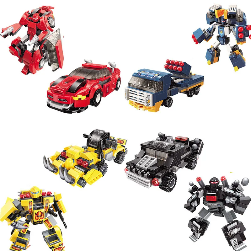 

4 шт. Мини Деформация город войны Робот/спортивный автомобиль Missle грузовик колесница блок автомобиль здание кирпичная игрушка для мальчика ...