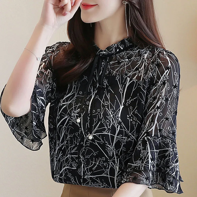 

Блузка для женщин 2021 Blusas Mujer летняя блуза с коротким рукавом, рубашка для женщин, топы с рисунком для девочек шифоновая блуза Топы, женская од...