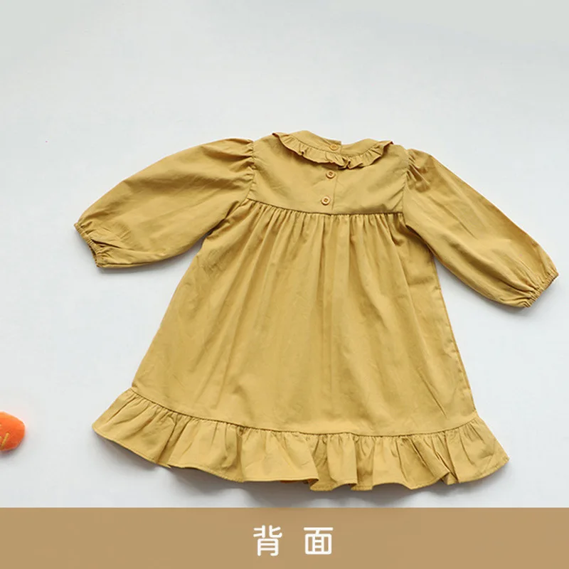 

Children's clothing 2021 autumn new baby girl dress ins round neck ruffled solid color long-sleeved princess dress