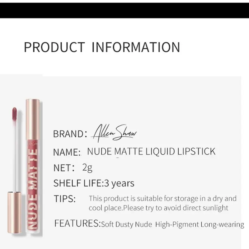 

New Liquid Lipstick Matte Lip Gloss Cosmetic Lightweight Nude Lip Glaze Long Lasting Lip Tint Waterproof 8 Colors Lips Makeup