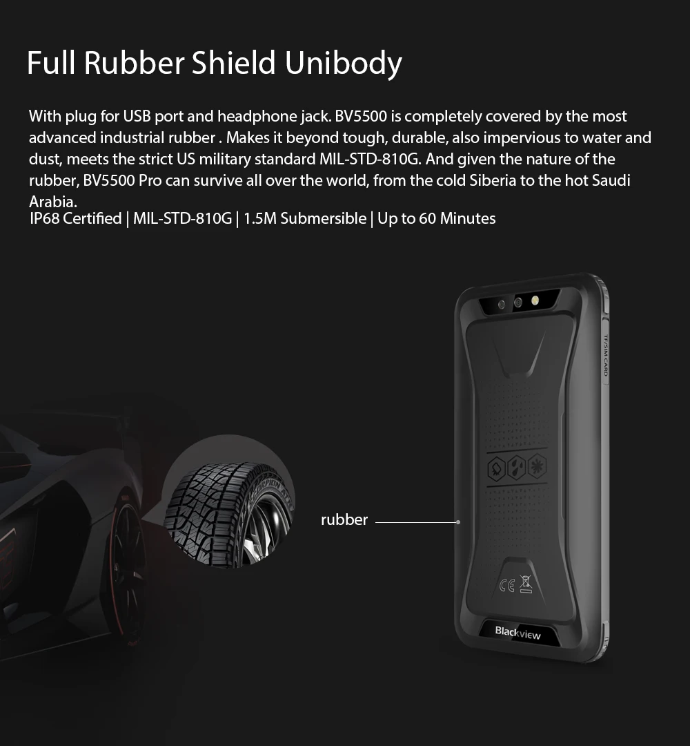 Смартфон Blackview BV5500 Pro IP68 прочный водонепроницаемый 3 Гб + 16 ГБ экран 5 дюйма 18:9 4400