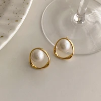 fashion simple gold pearl stud earrings french women stud earrings elegant bride wedding party jewelry girl dating accessories