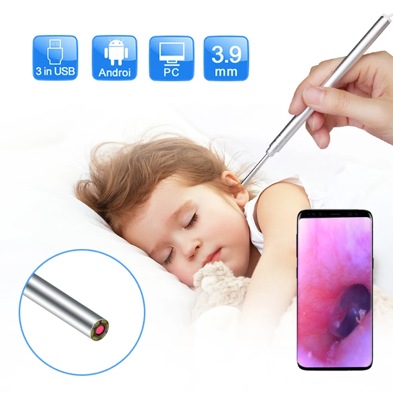 

USB отоскоп ушной очиститель 720P HD цифровой ухо Камера 3 в 1 для осмотра борескопов удаления ушной серы инструмент с 6 светодиодный или Android ПК