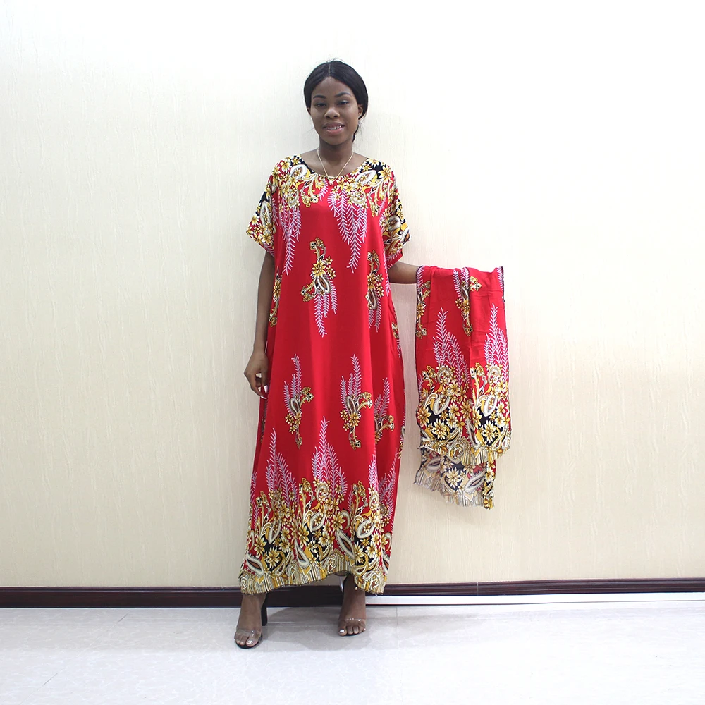 Красный Dashikiage Новое поступление модный дизайн Африканский Дашики Желтый Чистый хлопок Цветочный элегантный повседневный Африканский Дашики женское платье - Цвет: Красный