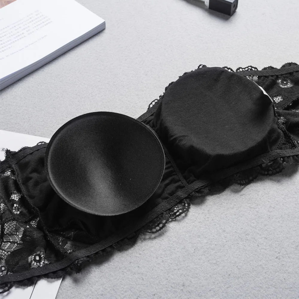 

2pc Valentine's day Sexy Summer Women Elastic Strapless Bra Lace Tube Top Bandeau Crop Tank Seamless Padded Underwear Wholesale