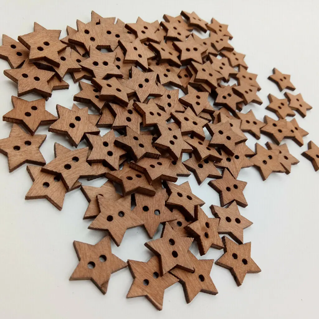 Пуговицы из натурального дерева со звездами 2 отверстия 100 шт./компл. для