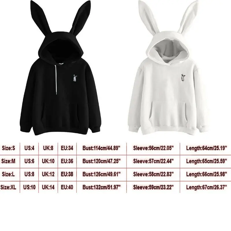 

Autumn Winter Women Hoodie Pullover Girls Bunny Rabbit Ears Oversized Hoodie Solid Color Hooded Sweatshirt Jumper Tops