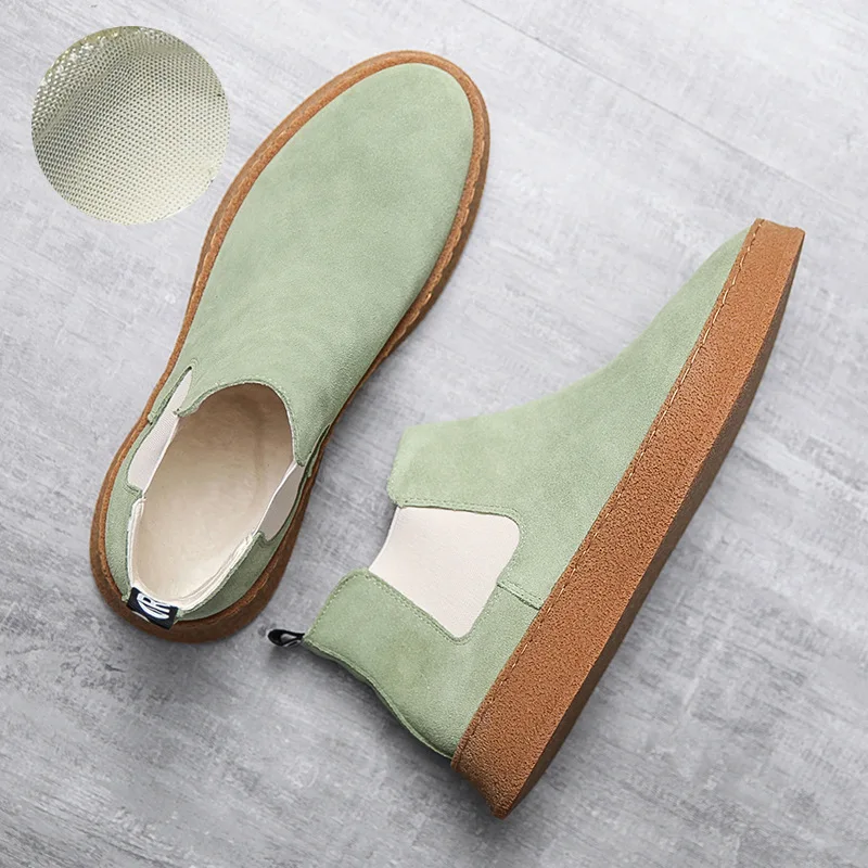 Кожаные мужские туфли меха новый тренд обувь Зимние сапоги из замши Мужские