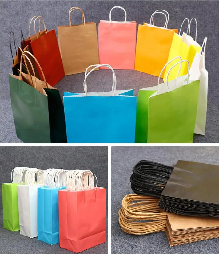 100 шт. Пользовательский логотип пакет из крафт бумаги с ручкой индивидуальный