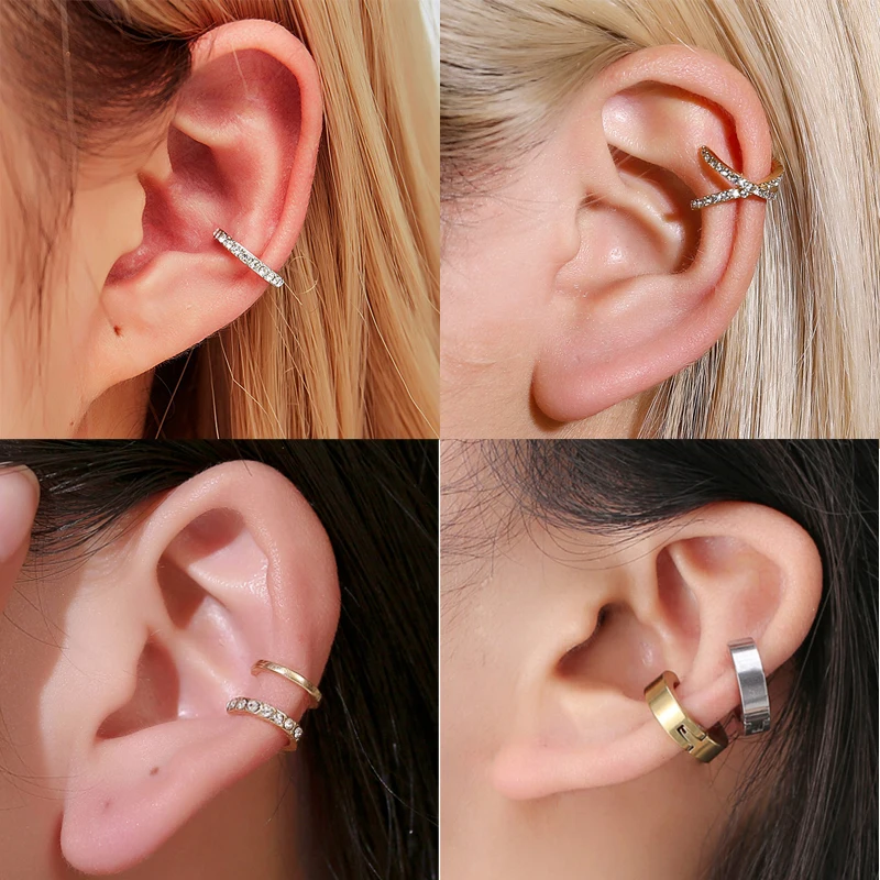 

Simple Fashion Rhinestone Clip Earrings for Women Climbers Non Piercing Punk Rock Crystal Cartilage Ear Cuff Girls Jewerly Gifts