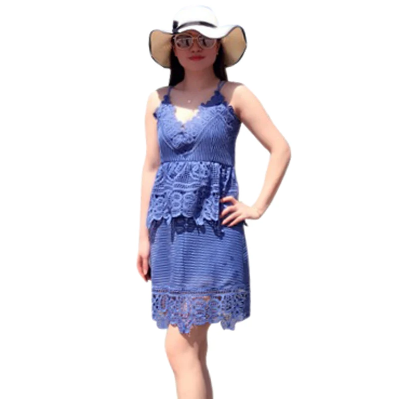 Женское кружевное платье без рукавов ажурное с открытой спиной вязаное крючком