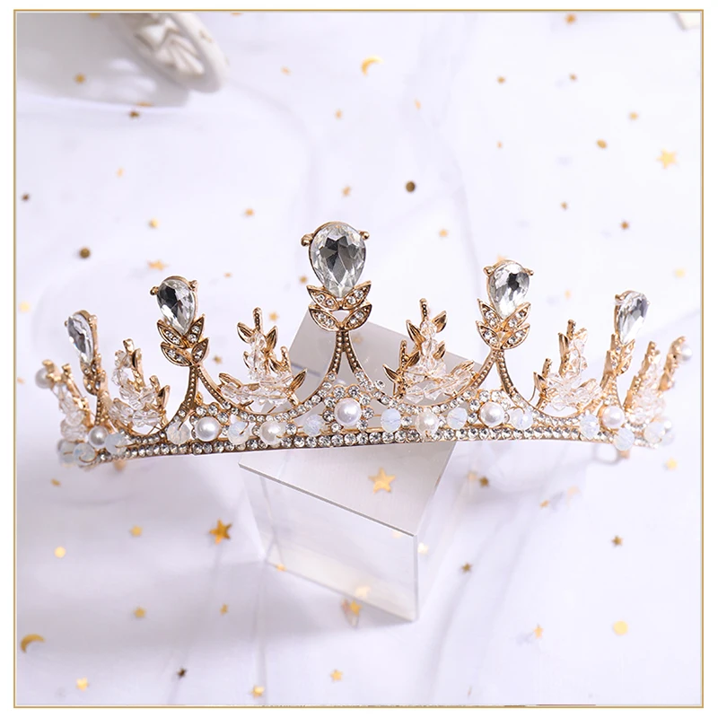 Женская тиара ручной работы QIANAOPink свадебная диадема с золотым жемчугом