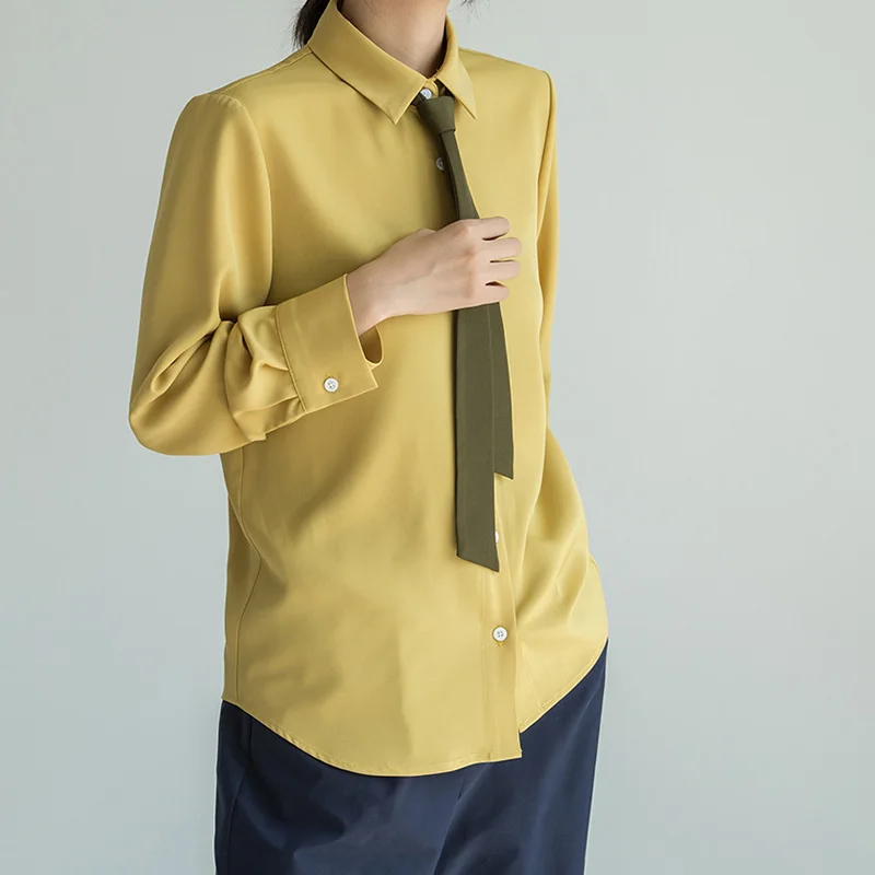 Женская шифоновая блузка с длинным рукавом желтая винтажная рубашка и