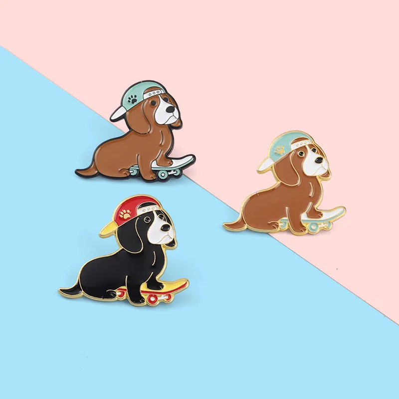 

Skateboard Dog Alloy Brooch Bag Clothes Backpack Lapel Enamel Pin Badges Cartoon Jewelry Gift For Friend Women Men Accessories