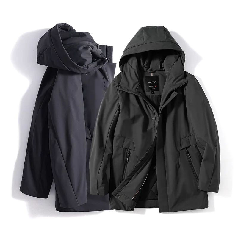 

DHfinery Men Parkas Europe Russia Spring Business Rest Cotton Jacket Black Blue Multi Pocket Long Hooded Coat for 60-100KG T369