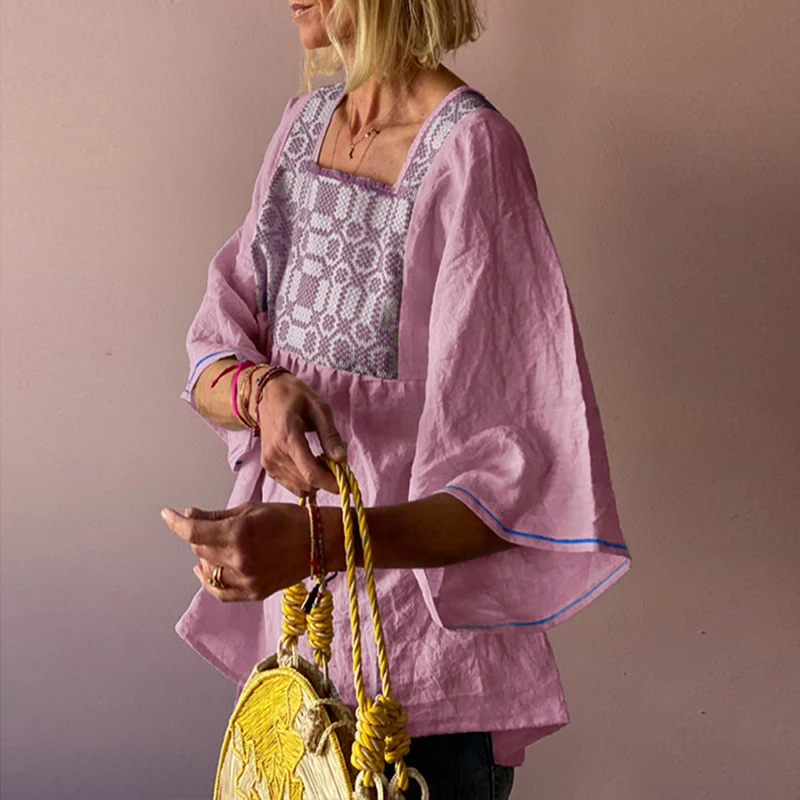 

New Women Square Collar Half Sleeve Top Shirts Summer Flare Sleeve Casual T-Shirts Loose Plus Size 3XL Fashion Sweatshirt Blusas