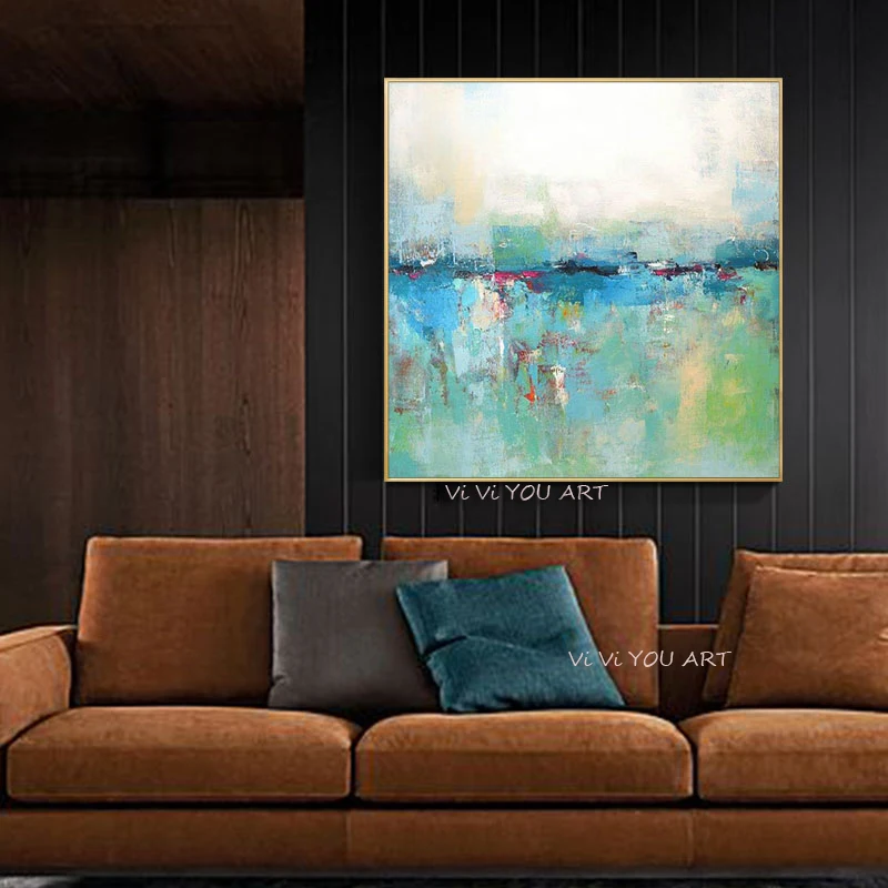 

100% Hand Painted Green Modern Contemporary Abstract Oil painting on Canvas Wall Art Pictures for living Room Home Decor