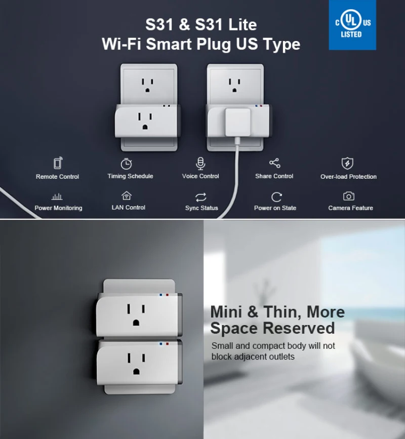 1 шт. SONOFF S31 US Мини Wi Fi розетка 16A умная переключатель синхронизации вилка