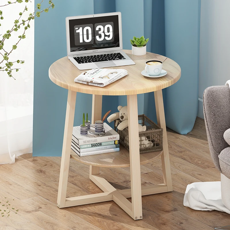 Скандинавский круглый деревянный журнальный столик современный гостиная