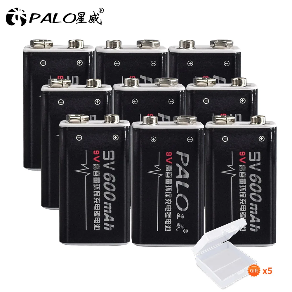 9PCS 9V Battery PALO 6 шт. батарея 6F22X 6LR61 6F22 006p 6 шт. Li-Ion 9 в 600 мАч аккумуляторные батареи для радио, камеры, игрушек и т. Д - Цвет: 9PCS 9V Battery