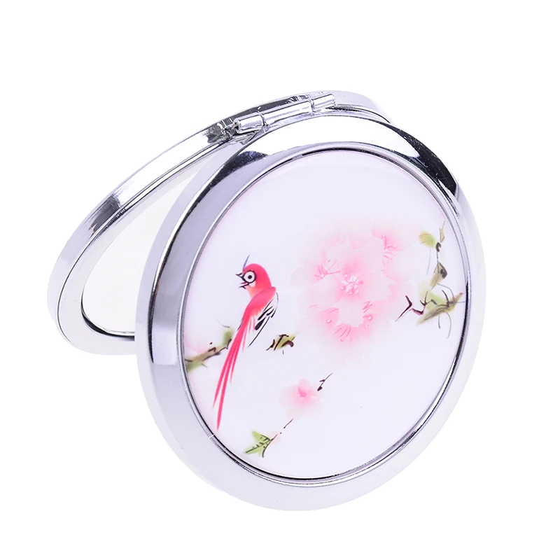 Китайское круглое мини складное зеркало милое для девочек двухстороннее черное