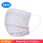 Маска сетчатая дышащая одноразовая с цветами, белого цвета, 51020304050 шт.