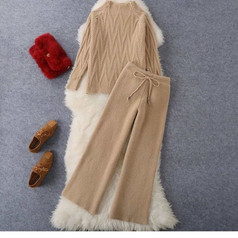 Однотонные модные осенне-зимние вязаные комплекты Розовый пуловер с коротким