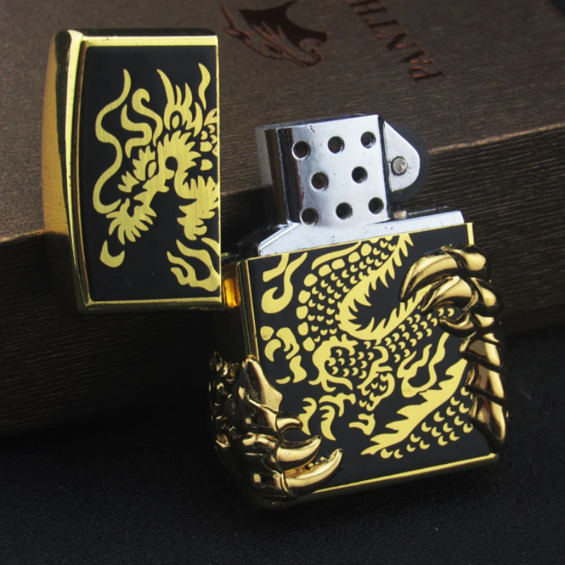 

Gas Wheel Lighter New Dragon Claw Creative Metal Side Sliding Open Flame Inflatable Old-fashioned Smoking Set Lighter