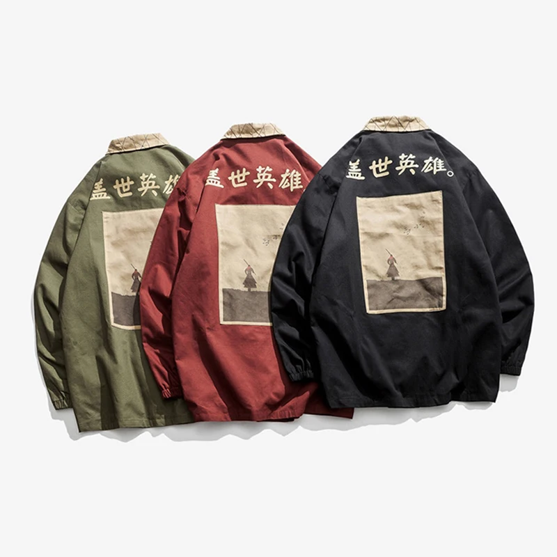 

New Windbreaker Autumn Men Chinese Style Jacket Harajuku Hipster Streetwear Kanji Printed Fashion Plus Size Coat High Quality