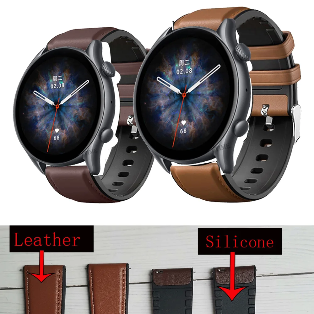 

Leather+Silicone 22mm Bracelet For Amazfit GTR 47mm Wrist Strap For Xiaomi Amazfit Pace /GTR2 GTR 2 2e/ GTR 3 GTR3 Pro Watchband