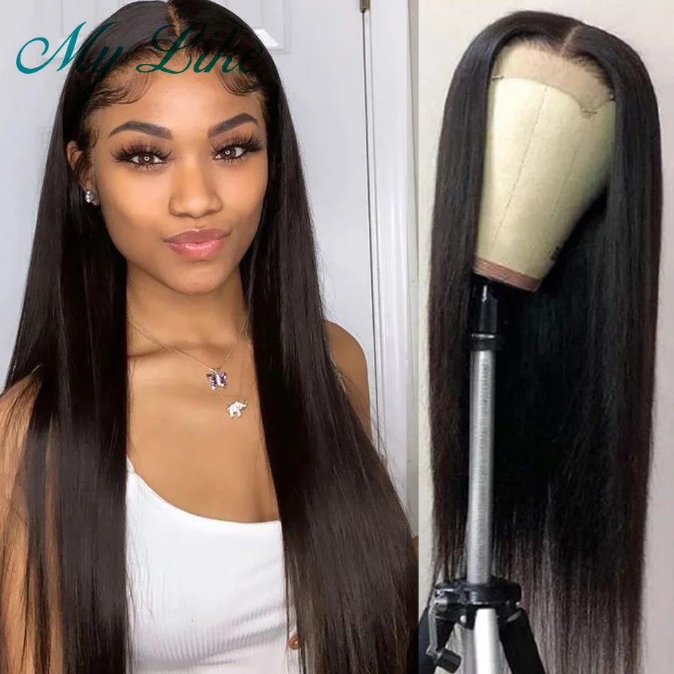 

MY Like 4x4 Closure Wigs Peruvian straight Human Hair Wigs 150% Density Lace Closure Wig for Black Women Non-remy Hair Lace Wigs