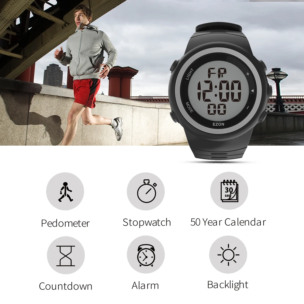 Ezon T023 Для мужчин открытый Бег спортивные часы цифровые Повседневное шагомер Часы